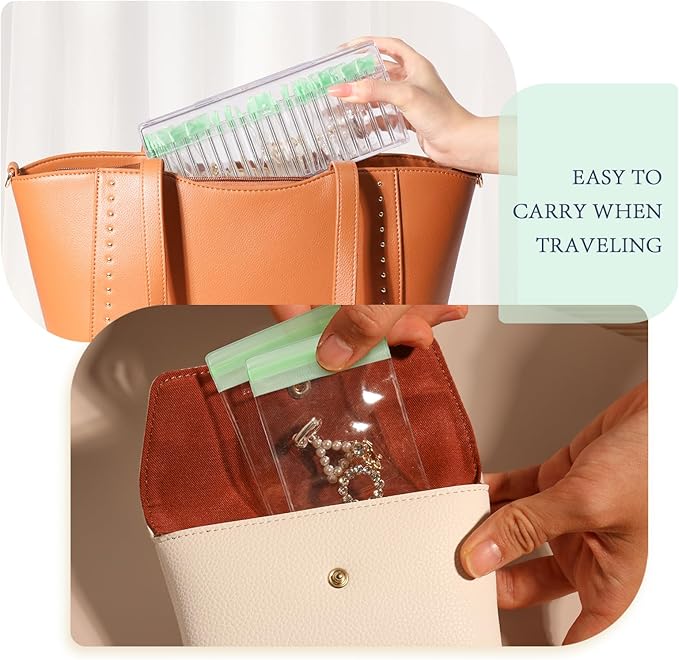 HOMEHIVE Acrylic Jewelry Box Organizer, Clear Jewelry Organizer Holder with 20 Portable Anti Tarnish Jewelry bags, Travel Jew