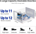 eWonLife Large Shoe Organizer Storage Box with Magnetic Door,12 Pack Clear Plastic Stackable Sneaker Containers for Closet, C