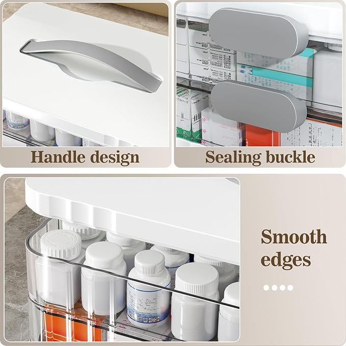 ARSTPEOE 4-Tier Medicine Organizer - Portable Medicine Cabinet with Plastic Handle, Multipurpose Medical Box, Empty First Aid