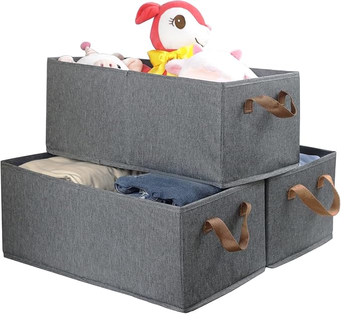 Fordonral Pack of 3 Large Capacity Storage Bins Closet Organizer System, Sturdy Foldable Storage Boxes for Organizing Clothin