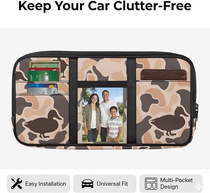 Duck Camo Car Sun Visor Organizer with Card Holder Car Sun Visor Storage Bag Hook LoopEasy Installation Universal Fit for Most Cars SUV