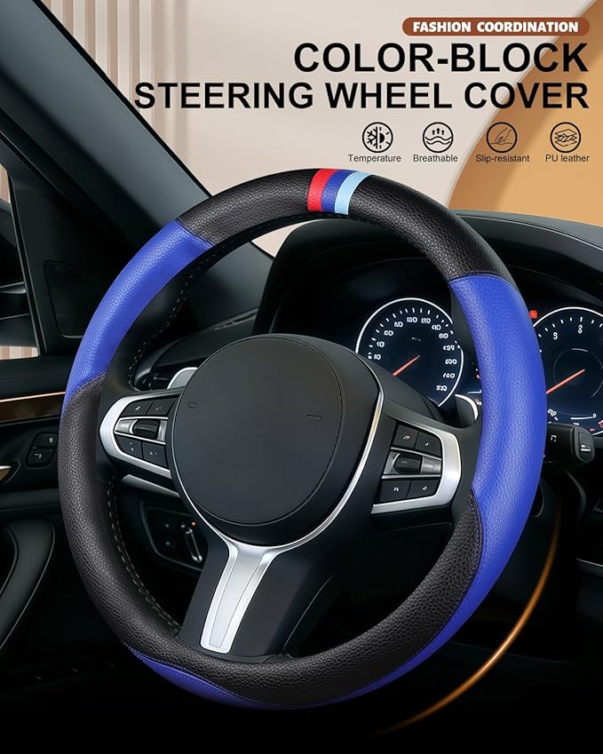 Customized Auto Car Steering Wheel Cover for BMW X1,X2,X3,X4,X5,X6,X7,i3,i4,i5,i8 535i 740Li 335i M3 M4 M5 Z1 Z3 Z4 Z5 (Blue)