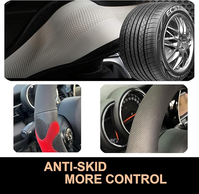 PINCTROT Large Size Comfy Grip Steering Wheel Cover, Anti-Slip Design, 15.5-15.75 Inch(Silicone Red)