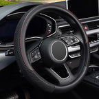 KAFEEK 16 inch Steering Wheel Cover, Black Microfiber Leather Viscose, Breathable, Compatible for F150 F250 F350 Ram 4Runner 