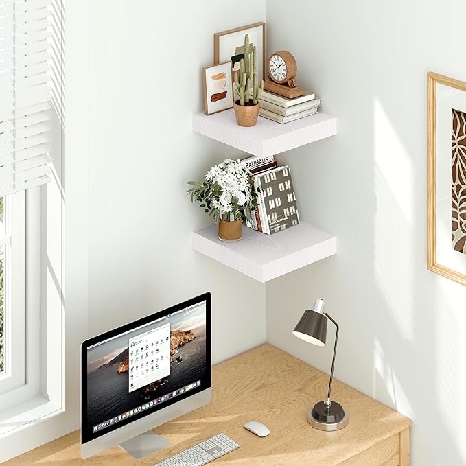 Vivelove White Floating Shelves Over Toilet 12 Inches Deep, 12x12 Floating Shelves for Wall with Invisible Brackets, Room She