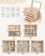 AKOZLIN 5-Tier Jewelry Box Leather Jewelry Storage Organizer with 4 Drawers Lockable for Women Girls Ring Necklace Earring Br