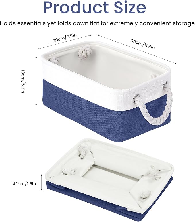 Storage Baskets for Shelves 11.8x7.9x5.2 Inch, Foldable Fabric Storage Bins with Handles, Small Storage Baskets for Organizin