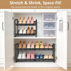 Expandable Shoe Rack, 2 Tier Adjustable Shoe Organizer with Flat & Slant Dual Use Design, Space Saving Shoes Stand for Closet