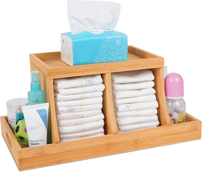 Three colors Bamboo Diaper Organizer, Wooden Diaper Caddy, Changing Table Organizer Storage Organizer, Nursery Baby Organizat