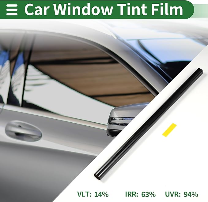 Motoforti Universal Car Window Tint Film Privacy Film 19.69 ft x 19.69 Inch Carbon 2 PLY PET Green 1 Pc VLT 14% IRR 63% UVR 94%
