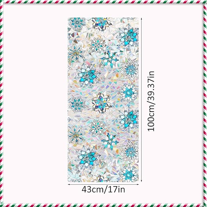 Niviy Christmas Window Clings, Stained Glass Window Film for Xmas Decals Holiday Snowflake Christmas Home Office Decorations for Indoor Outdoor (16.93 x 39.37inch)
