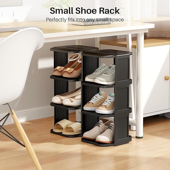 Kitstorack 10 Tiers Stackable Shoe Rack for Closet and Front Door Entrance - Free Standing Plastic Stand, Narrow Tall Vertica