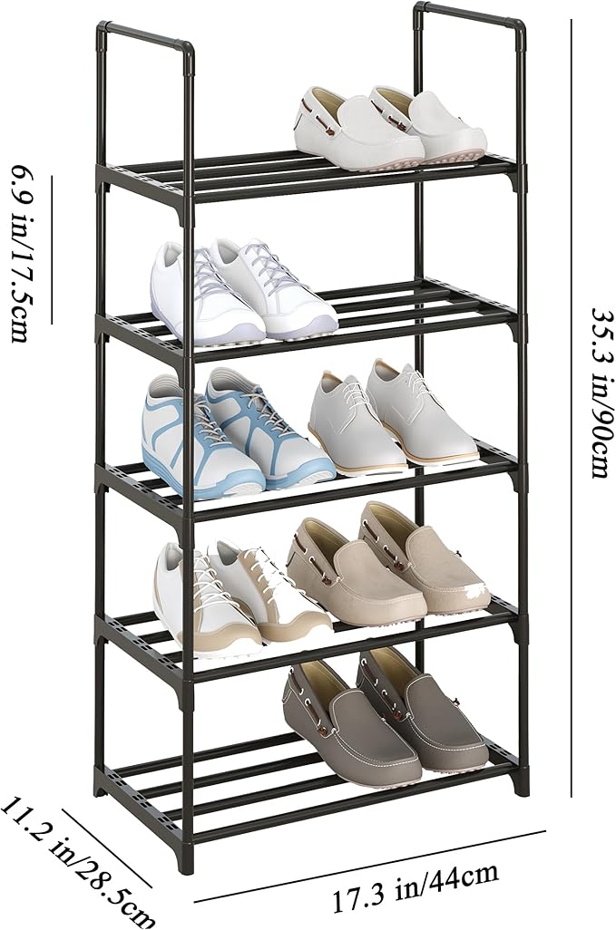 5-Tier Small Shoe Rack, Metal Stackable Kids Shoe Shelf Storage Zapateras Organizer,Narrow Shoe Rack Sturdy for Closet Hallwa