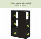 Furinno Viola Book Shelf, 3-Tier Bookshelf, Cube Storage Organizer Bookcase with Open Shelf, with Storage Bins, 13.6 x 29.3 x