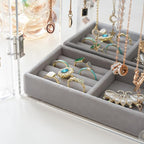 Lolalet Necklace Holder Organizer, Acrylic Jewelry Organizer with 24 Hooks, Rotating Clear Necklaces Display Box with Built-i