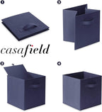 Casafield Set of 6 Collapsible Fabric Cube Storage Bins, Navy Blue - 11" Foldable Cloth Baskets for Shelves, Cubby Organizers