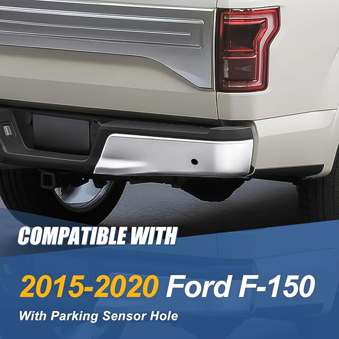 Auto Dynasty Rear Bumper End Caps Cover Compatible with 2015-2020 Ford F-150, Driver and Passenger Side, with Parking Sensor Holes, Polished Chrome