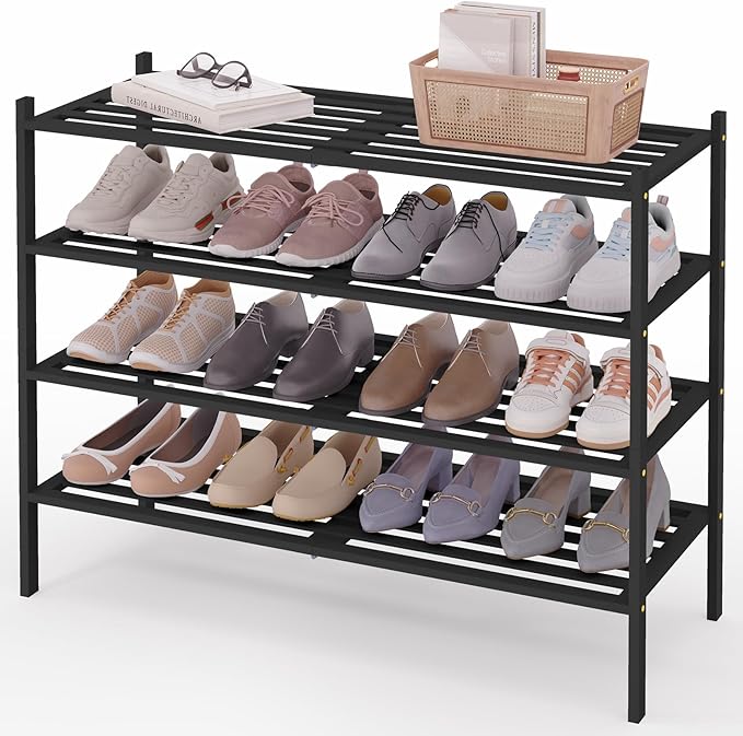 Smiry Long Bamboo Shoe Rack 4-Tier, Stackable Wooden Shoe Organizer for Entryway & Closet, Free Standing Wood Shoe Storage Sh