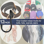 HiGift 12 Pack Purse Hooks for Closet, Non Slip Rubber Coated Closet Rod Hook for Bags, Large Organizer Hooks for Hanging Han