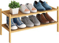 BMOSU 2-Tier Bamboo Shoe Rack Premium Stackable Shoe Shelf Storage Organizer for Hallway Closet Living Room Entryway Organize