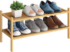BMOSU 2-Tier Bamboo Shoe Rack Premium Stackable Shoe Shelf Storage Organizer for Hallway Closet Living Room Entryway Organize