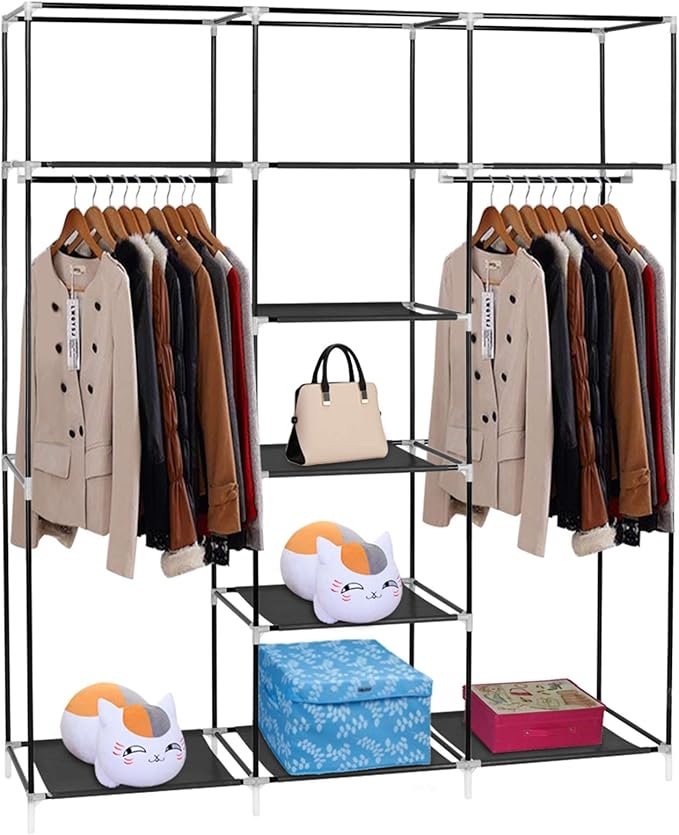 69" Portable Closet Storage Organizer Wardrobe Clothes Rack,Covered Garment Rack,Steel Tube Clothes Storage Organizer,Freesta