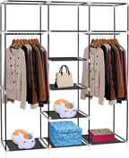 69" Freestanding Closet Organizer,Non-Woven Fabric Closet Wardrobe,Portable Covered Garment Rack,Steel Tube Wardrobe Clothes 