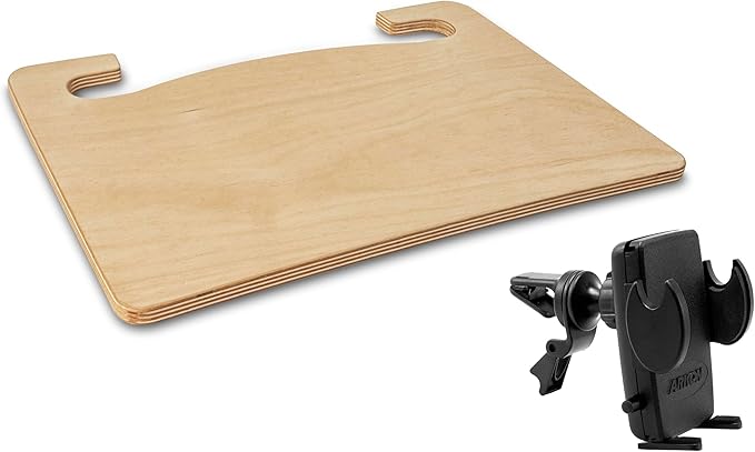AutoExec Wheelmate Extreme Car Steering Wheel Tray Vehicle Desk, Natural with Phone Vent Clip