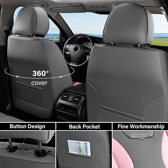 Coverado Car Seat Covers Full Set, Seat Covers for Cars, Front Seat Covers and Back Seat Cover Waterproof Leather Automotive 