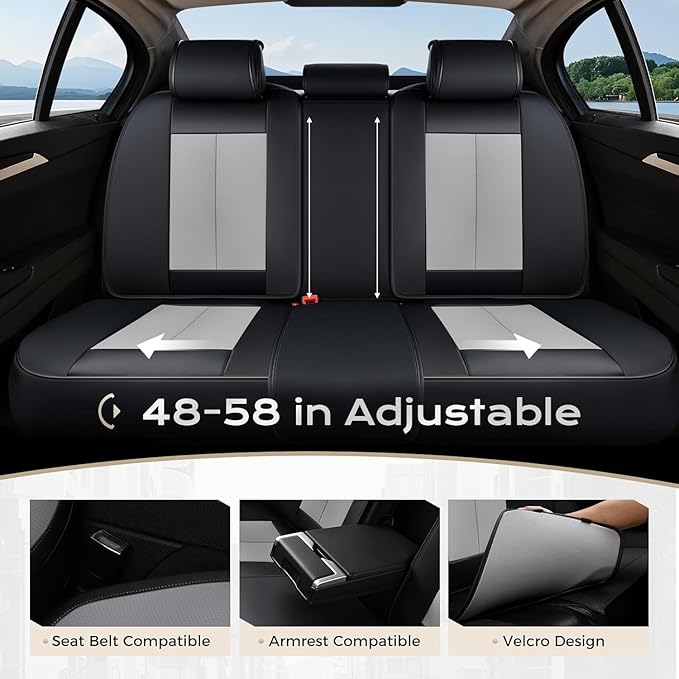 Coverado Car Seat Covers, Leather Seat Covers Full Set, Waterproof Car Seat Protector with Lumbar Support, Automotive Seat Co