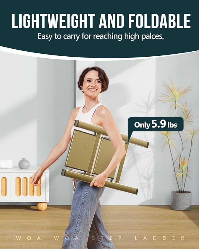WOA WOA Step Ladder, 2 Step Foldable Step Stool with Widen Pedals, Portable Aluminum Stepladder, Compact Ladder for Space Sav