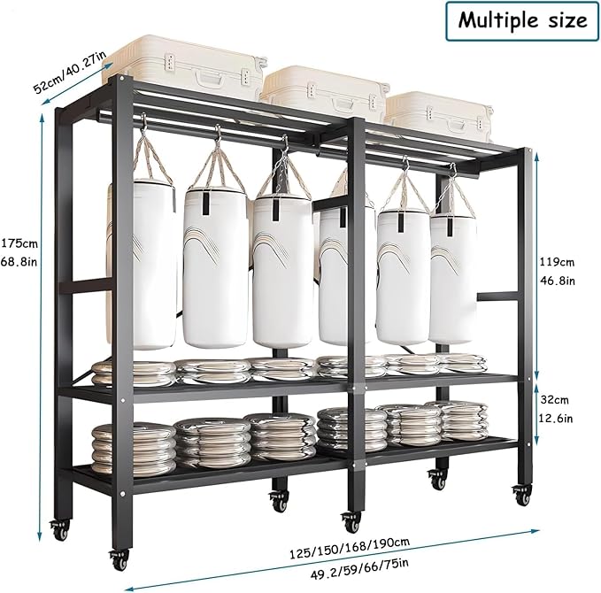 Heavy Duty Covered Clothes Rack with Magnetic Door Foldable Portable Wardrobe Closet for Hanging Clothing Rolling Black Metal
