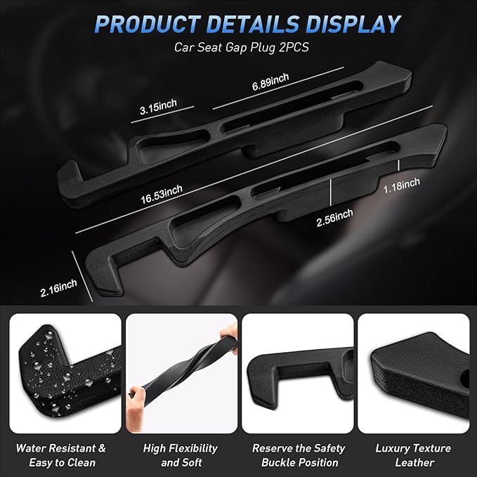Car Seat Gap Filler 2Pack, Inserts Between Seats Console with Organizer Storage Upgraded Phone Holder Car Side Seat Gap Fillers Cars Front Seats Fill Plug Car Essentials for Vehicle SUV Truck (Black)
