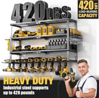 YYR Large Power Tool Organizer Wall Mount, Heavy Duty Metal Cordless Drill Storage Rack with Battery Charging Station Shelf, 