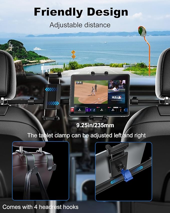 for iPad Holder for Car Back Seat, [Metal Telescopic Arm] Car Tablet Holder Back Seat for Kids, Headrest Tablet Mount for iPad Pro 12.9 Air Mini, Galaxy tab, 4-13" Tablets & Phones