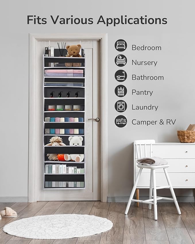 ULG Over The Door Organizer with 6 Large Pockets 12 Side Pockets, 50lbs Weight Capacity Door Hanging Organizer for Bedroom, B