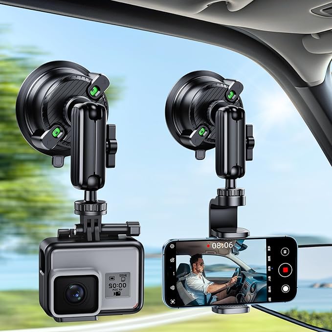 Suction Car Phone Mount Windshield,Ultra-Stable 360 Rotatable Car Phone Holder for Video Recording Sunction Mount,Car Mount for iPhone 16 Pro Max GoPro Insta 360 Camera Vlog Shooting Filming