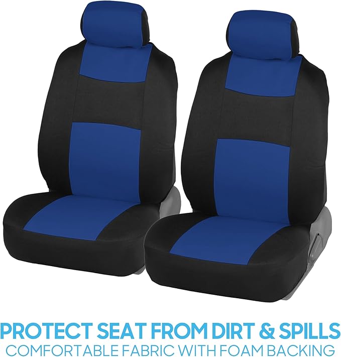 BDK PolyPro Car Seat Covers Full Set in Blue on Black, Front and Rear Split Bench Seat Covers for Cars, Easy to Install Car S