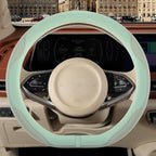Nappa Leather Green D Shape Steering Wheel Cover, Advanced Microfiber Leather Non-Slip Breathable Fabric, Warm in Winter and 