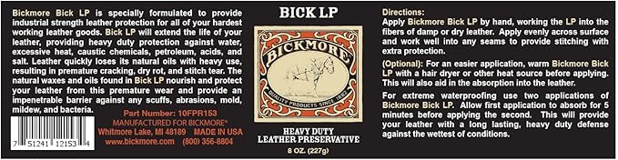 Bickmore Heavy Duty Leather Conditioner, Scratch Repair - LP 8oz | Preservative, Protector & Restorer Balm for Dry, Cracked, 