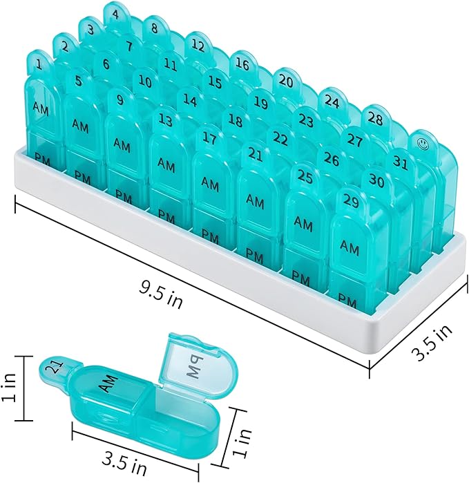 Daviky Monthly Pill Organizer 2 Times a Day, 30 Day Pill Box AM PM with Separate Container, One Month Medicine Case Twice a D