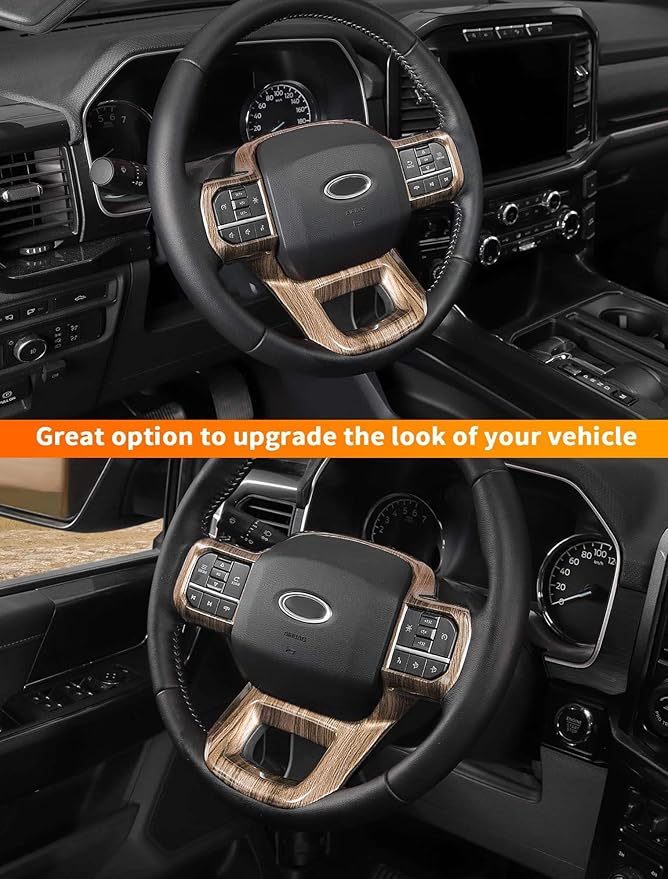 Savadicar Wood Grain Interior Accessories - Steering Wheel Trim Cover for Ford F150 (2021-present) - Premium Texture Interior Decor Upgrade Option, 1 PC