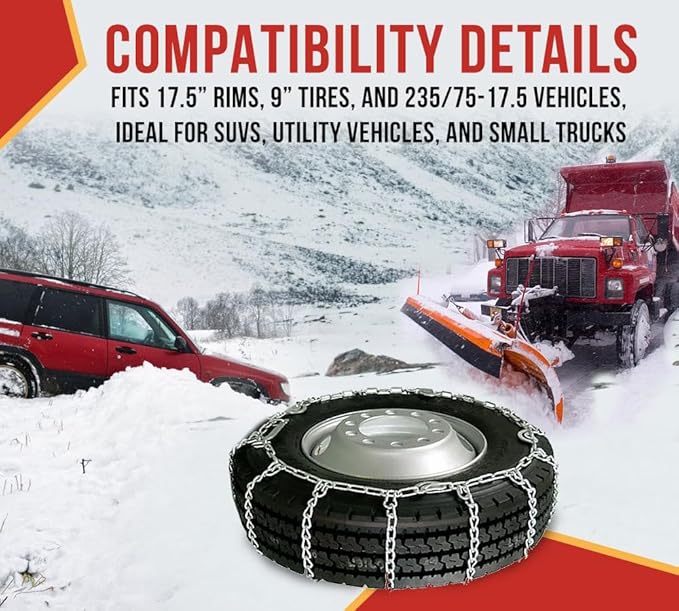 Mytee Products 2 Pair Cam Tensioner Twisted Link Snow Tire Chains Compatible w/ 17.5" Rim Diameter & 9" Wide Car Pickup Low-d