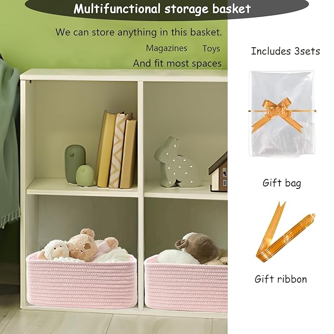 COMFY-HOMI 11.5"x7.5"x4.7" Storage Baskets for Organizing | Cotton Rope Woven Basket | Toy Storage Bin Box | Basket for Shelv