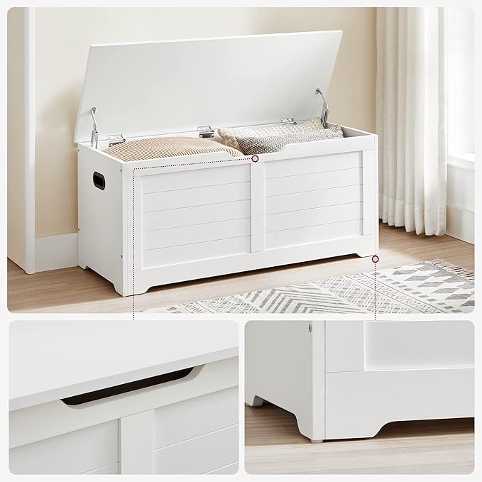 VASAGLE Storage Chest, Storage Bench with 2 Safety Hinges, Farmhouse Style, 15.7 x 39.4 x 18.1 Inches, for Entryway, Bedroom,