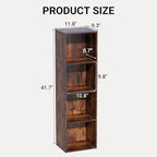 Book Shelf, 4 Cube Storage Organizer, Open Shelves Bookcase 9.3" x 11.8" x 41.7", Bookshelf for Living Room, Bedroom, Home Of
