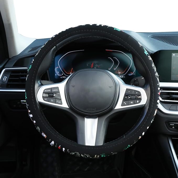 Embroidered Mushroom Snail Cute Steering Wheel Cover, Auto Anti-Slip Breathable Steering Wheel Protector,Mushroom Car Accessories for Women,Universal Size Fit Most Cars -15 inch