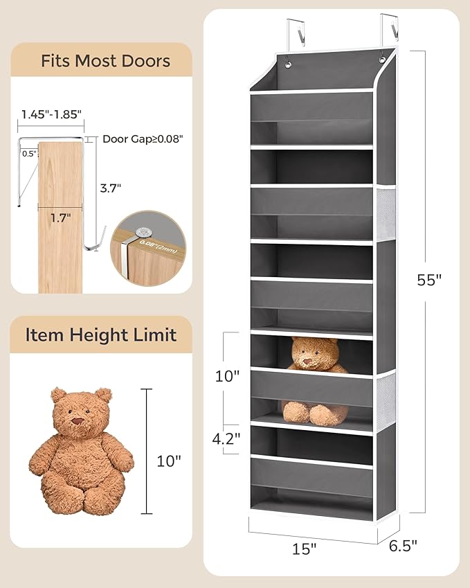 ULG Over-the-Door Organizer 5 Tiers, Large Pocket Hanging Rack with 4 Mesh Side Pockets, Space Saving Closet Door Organizer f