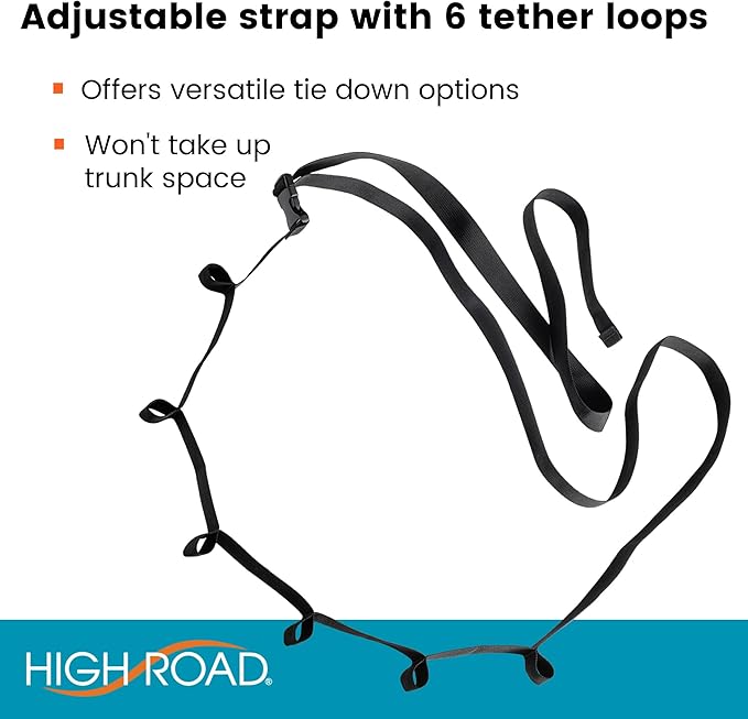 High Road HoldTight Trunk Organizer Cargo Strap with Bungee Cords and Carabiners for SUVs, Hatchbacks and Vans