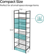 SONGMICS Narrow Shoe Rack, Sturdy 8 Tier Metal Tall Shoe Rack Shelf, Slim Shoe Storage Organizer for Closet Entryway Small Sp